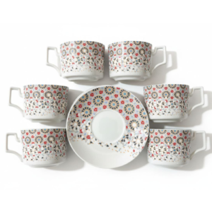 Service à café marocain en céramique - 12 pièces (6 tasses + 6 soucoupes)